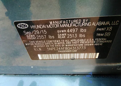 2016 Hyundai Sonata Se from USA, damaged, VIN 5NPE24AF8GH313773